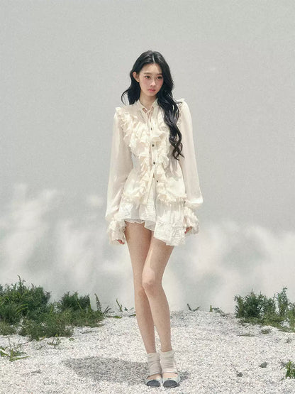 “Memory in Bloom” French Court Lace Flare Sleeve Top