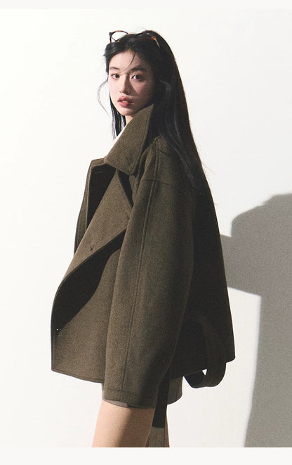 OAKMOO/ "The Flowers Are in Full Bloom" Jade Green Wool-Blend Short Belted Coat