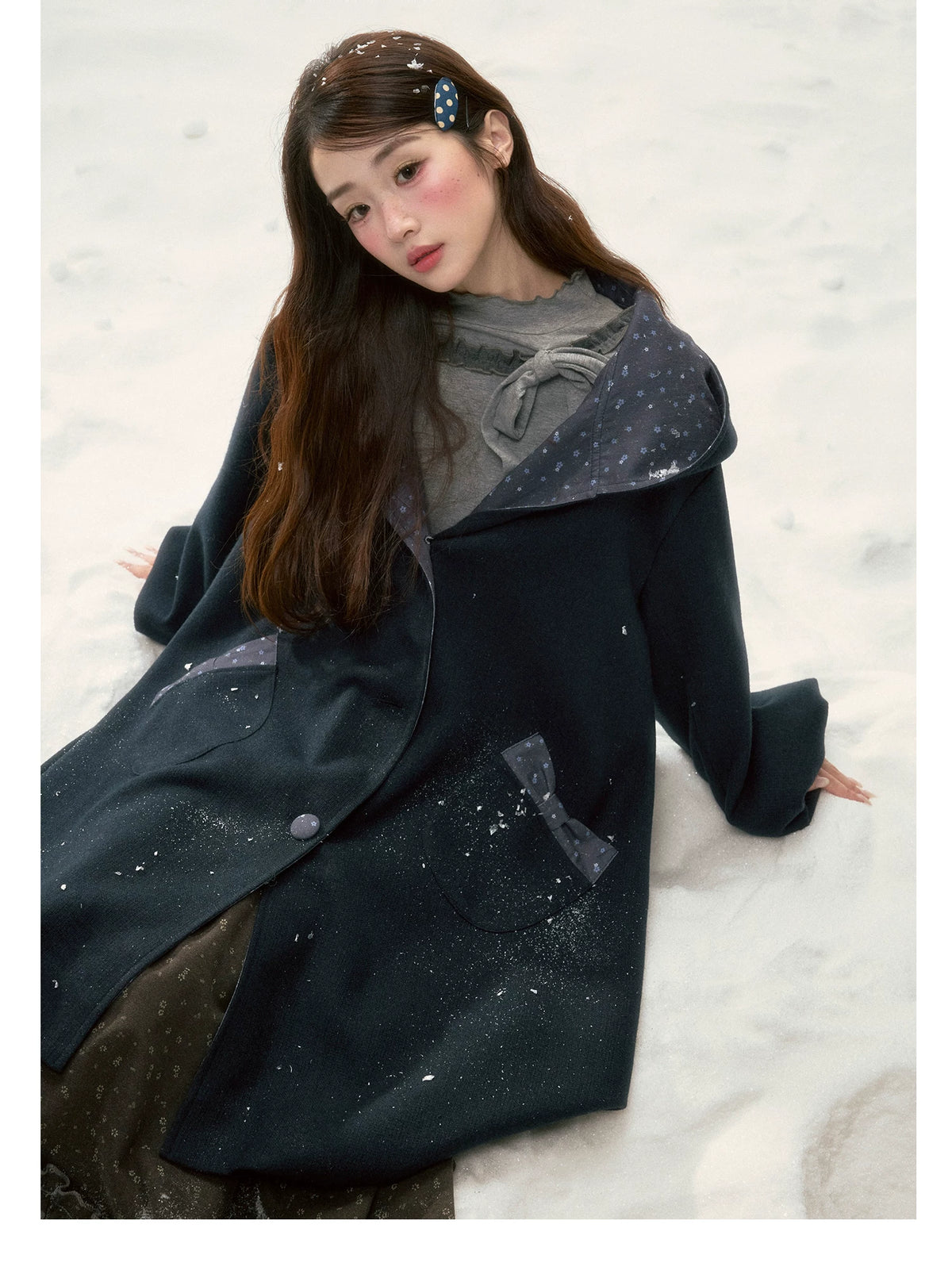 BIBIBENCY - Navy Floral Hooded Coat