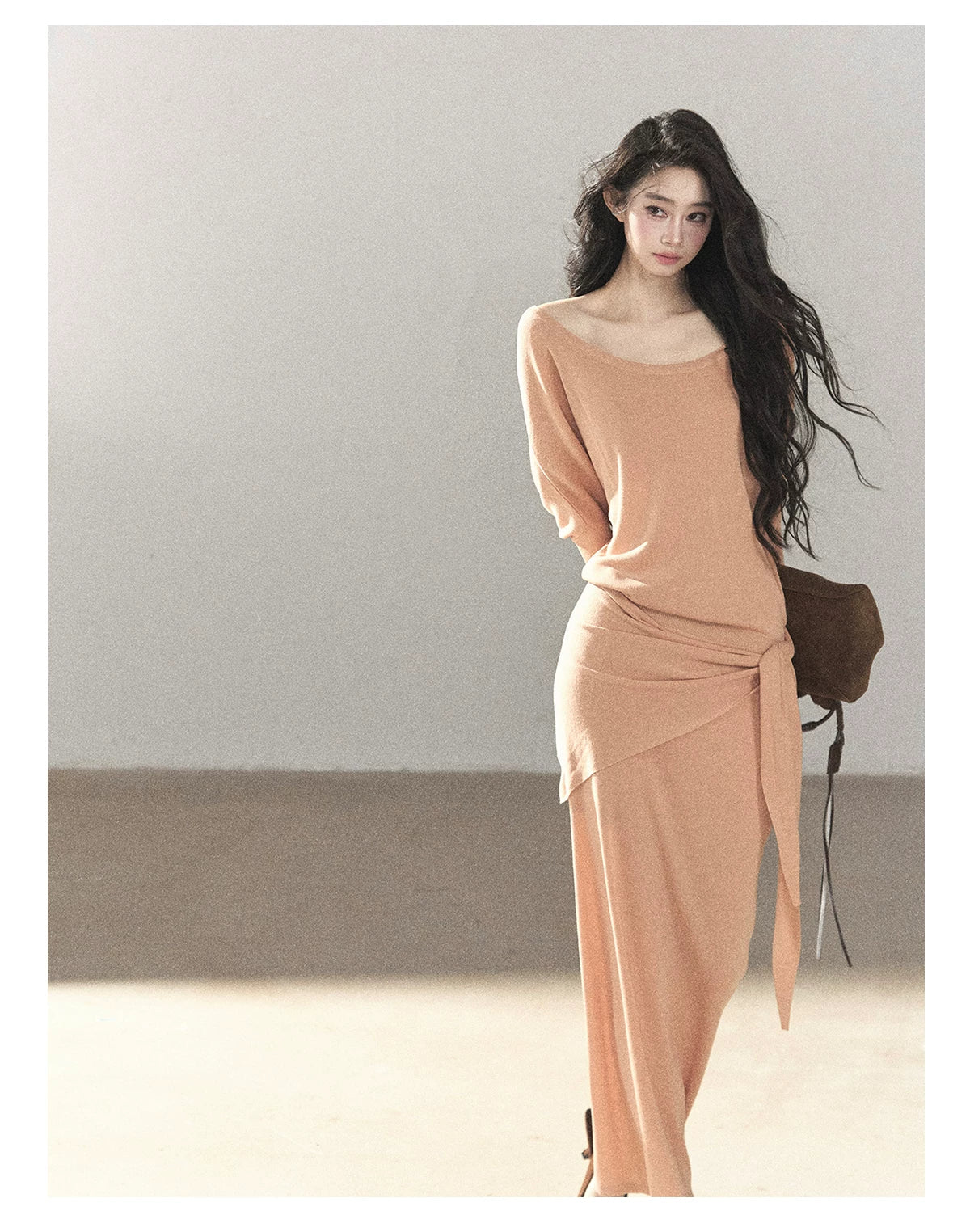 AOMALM - "Under the Sunset" Mauve Linen-Blend Mermaid Dress Set