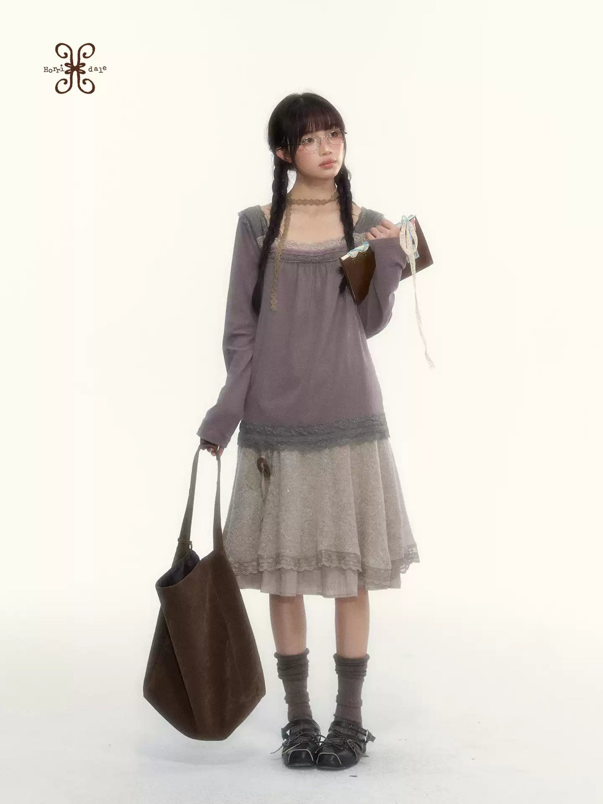 Milk Coffee Vintage Lace Knit A-Line Skirt