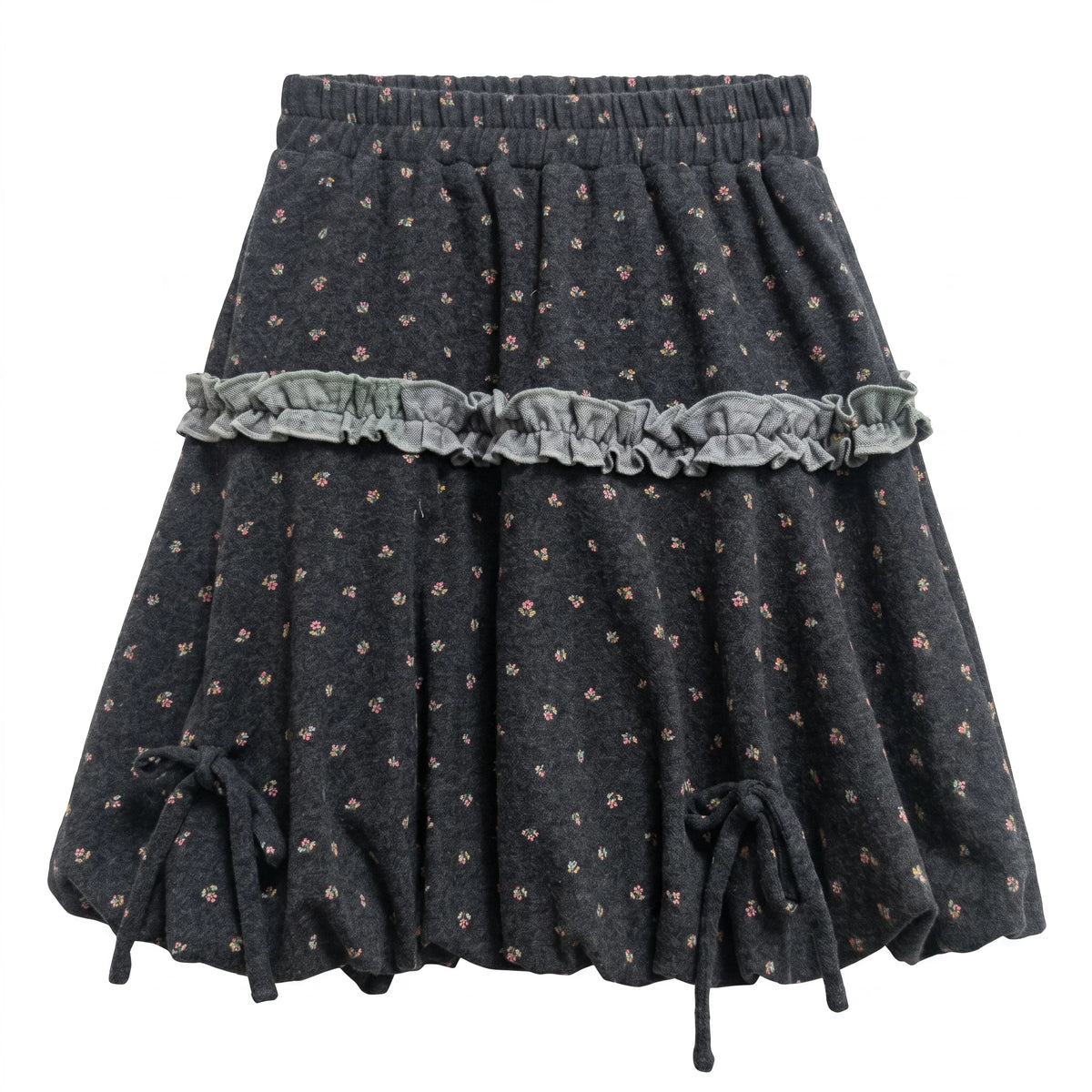 [[RF] “Gray-Toned Layered Charm” Gray Floral Two-Piece Skirt Set