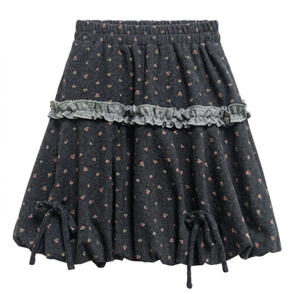 [[RF] “Gray-Toned Layered Charm” Gray Floral Two-Piece Skirt Set