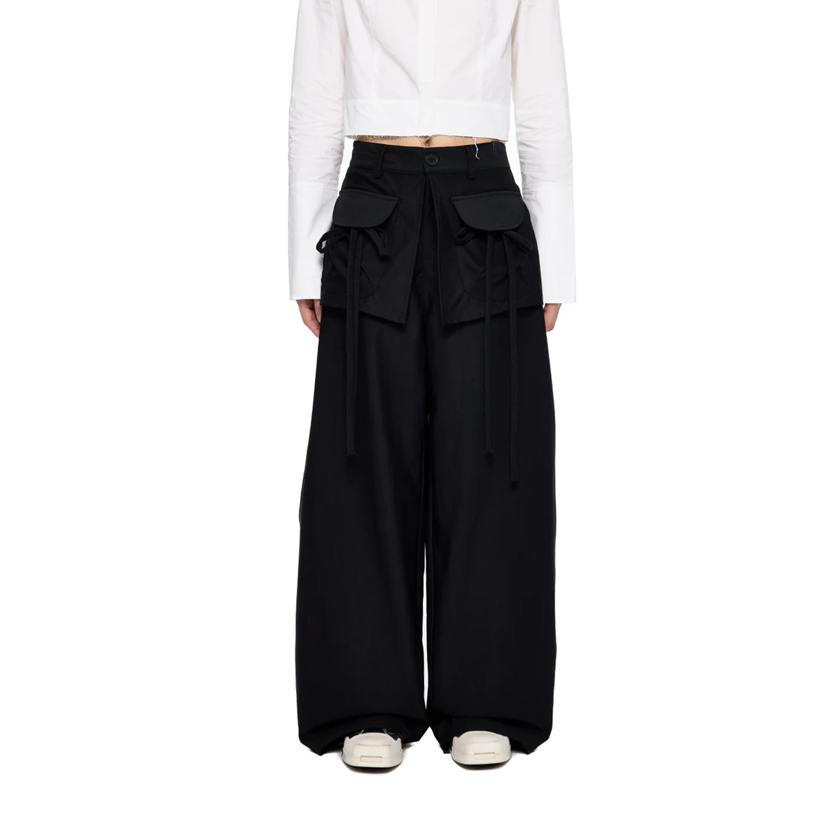 EZEK | Patchwork Drawstring Wide-Leg Lounge Pants (Black / Gray)