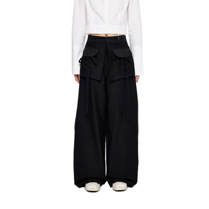 EZEK | Patchwork Drawstring Wide-Leg Lounge Pants (Black / Gray)