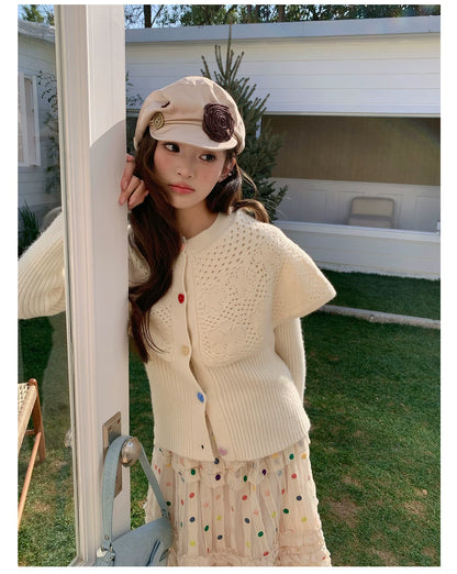 “Starlight Tulle Reverie” Apricot Polka Dot Mesh Skirt