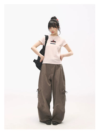 "Strawberry Shortcake Mood" Peach Pink Patchwork Cake Graphic Cotton Tee
