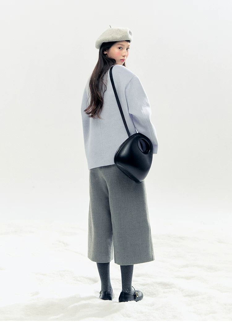 "Rose Manifesto" Frosted Blue Double-Breasted Quilted Wool-Blend Peacoat