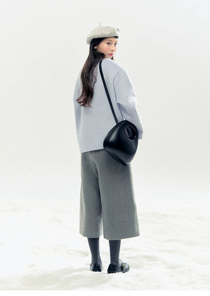"Rose Manifesto" Frosted Blue Double-Breasted Quilted Wool-Blend Peacoat