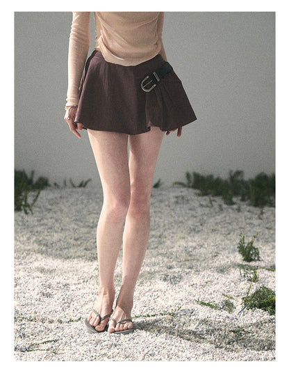 “Corridor Chimes” Chestnut Brown A-Line Puff Mini Skirt