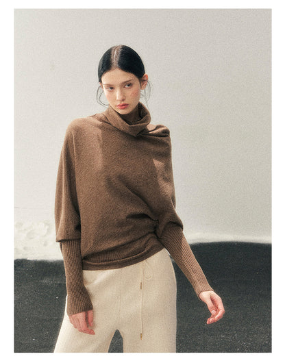 少也眼 "Ember at Dusk" High-Neck Cozy Knit Top – Milk Tea