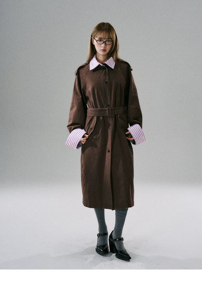 LOST FOREST - Red Brown Washed Cotton Detachable Trench Coat