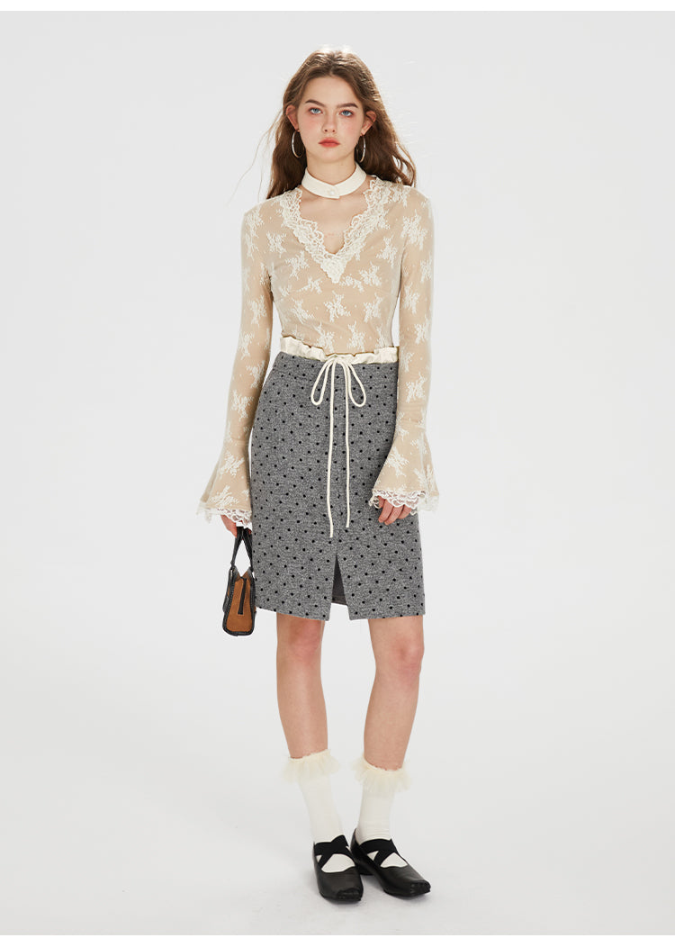 French Lace V-neck Knitted Top