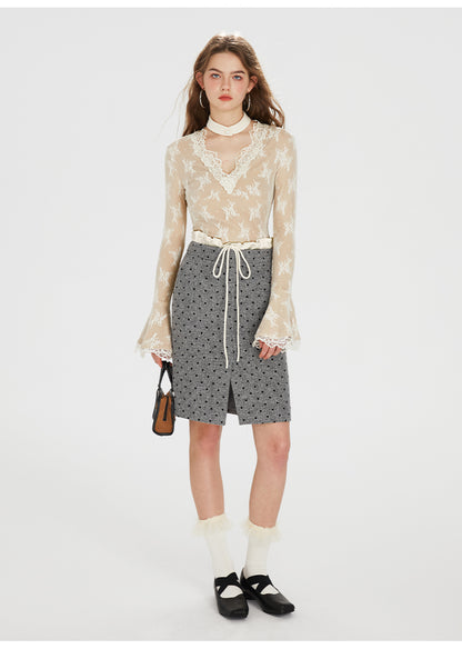 French Lace V-neck Knitted Top