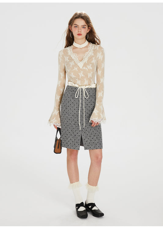 French Lace V-neck Knitted Top