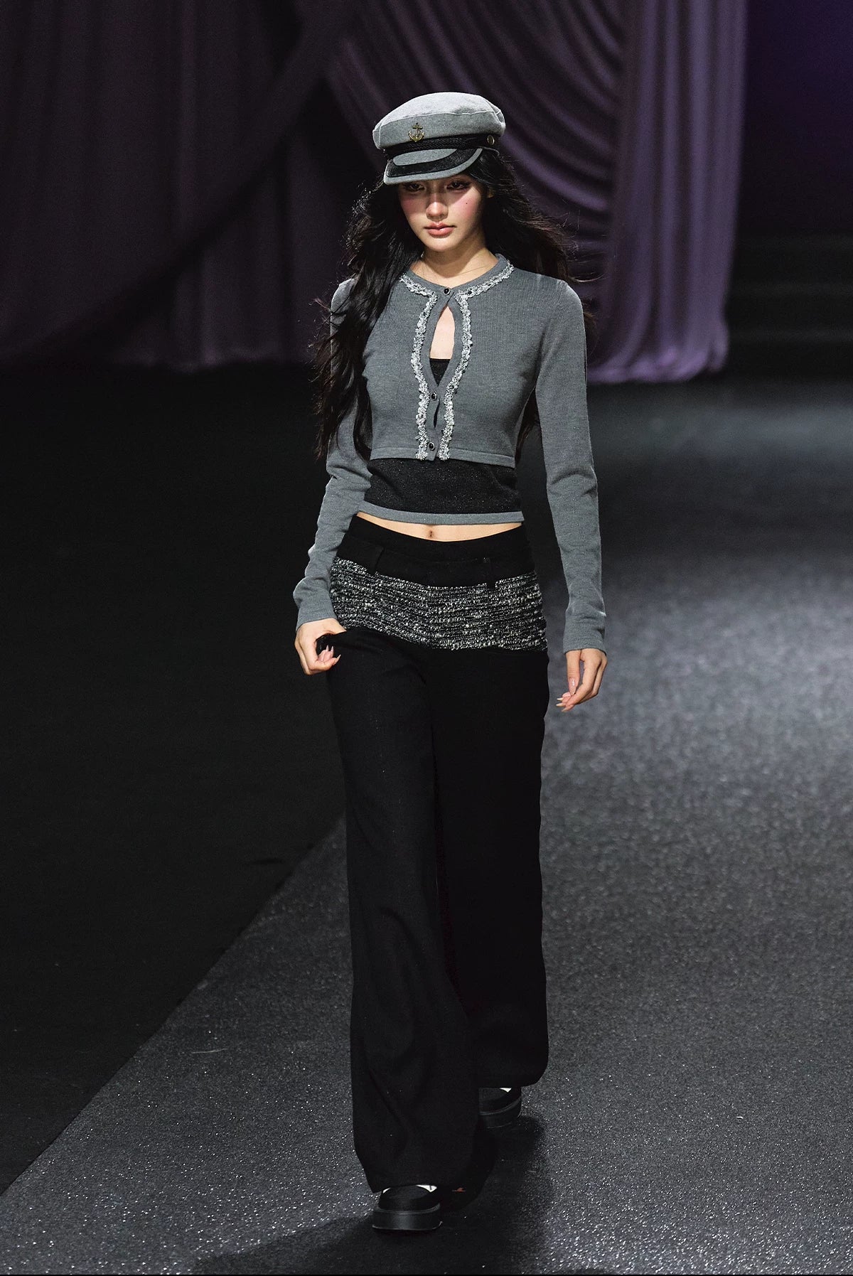 "Midnight Atelier" Black Double-Waist Straight-Leg Trousers