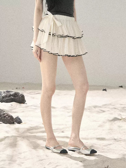 "Flowing Tulle" Cream Apricot Mesh Chiffon Layered Mini Skirt