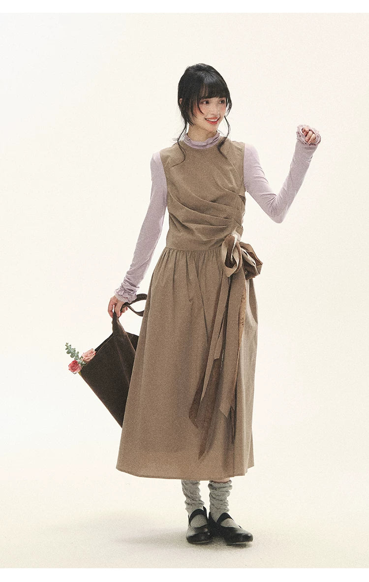 "Cream Cocoa" Cream Cocoa Ruched Bow Pinafore Maxi Dress