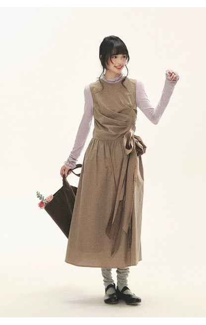 "Cream Cocoa" Cream Cocoa Ruched Bow Pinafore Maxi Dress