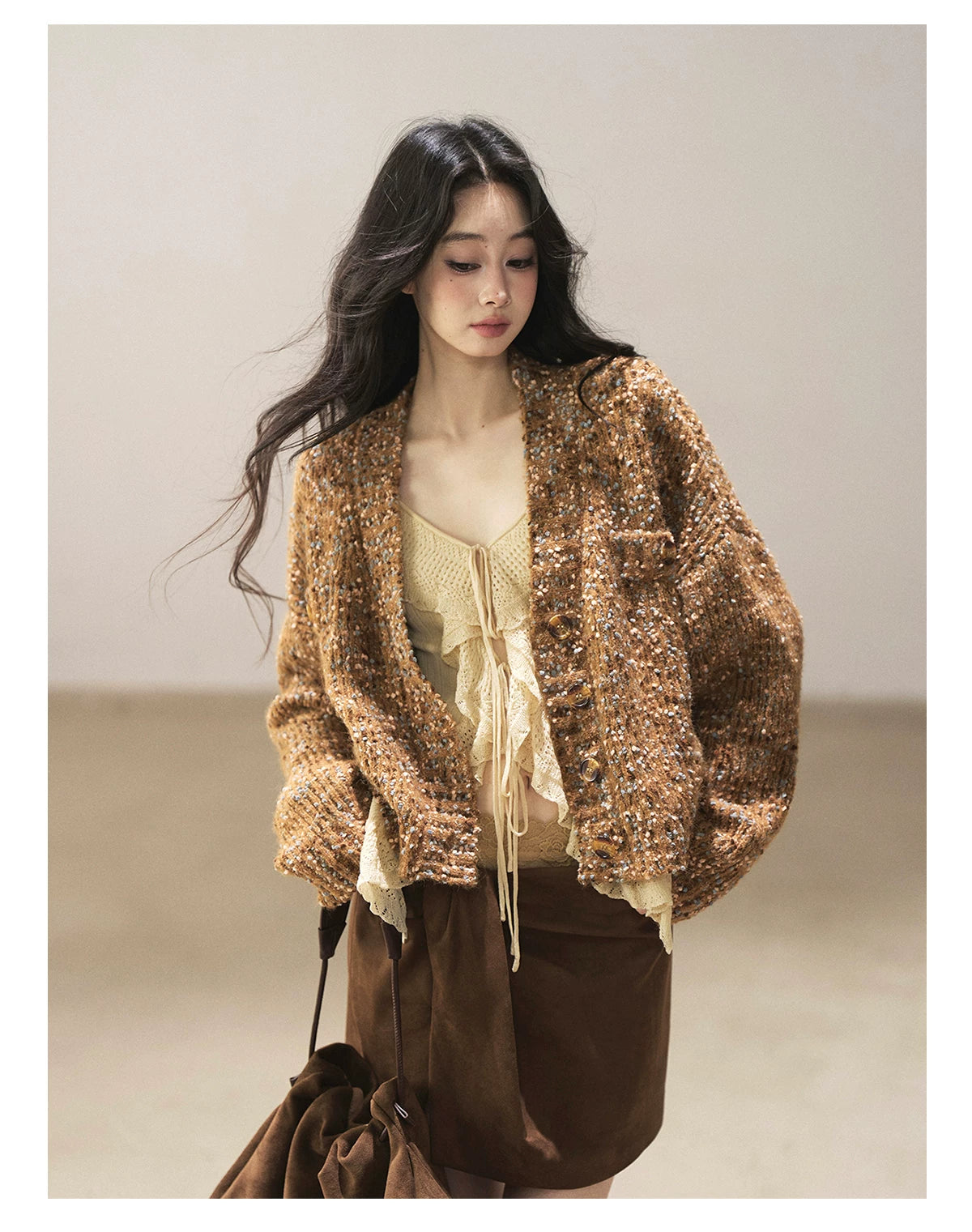 AOMALM - Toasted Pecan Marled Knit Cardigan