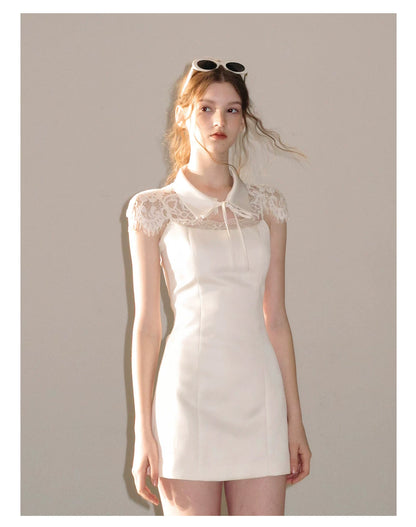 "Moonlit Rose Sonata" Cream Ivory Lace Mini Dress & Cape Set