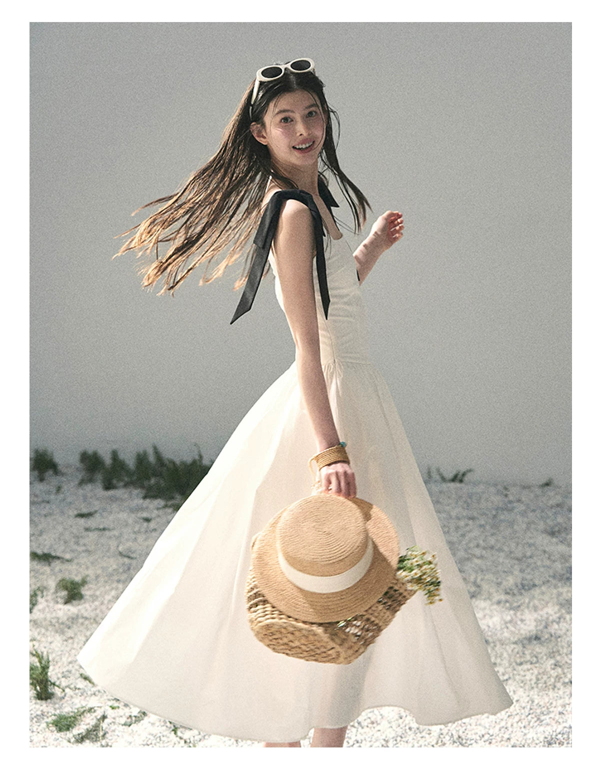 "Whispered Spring Midnight" Gardenia White Maxi Sundress 84545
