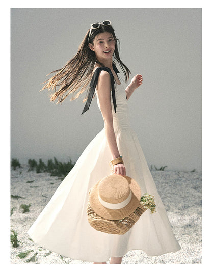"Whispered Spring Midnight" Gardenia White Maxi Sundress 84545