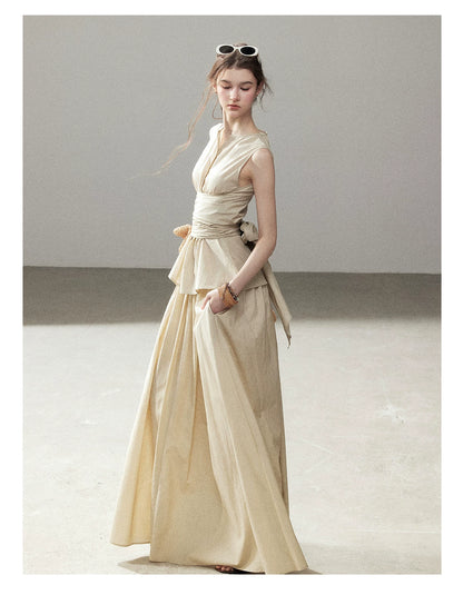 "The Last Falling Leaf" Milk Tea Lyocell Two-Piece Skirt Set