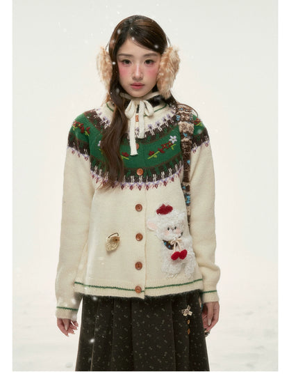 BIBIBENCY - Ivory Fair Isle Knit Cardigan
