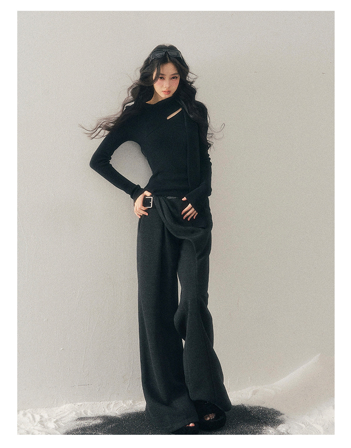 少也眼 "Dusk of Memory" Cropped Knit T-Shirt - Serene Black