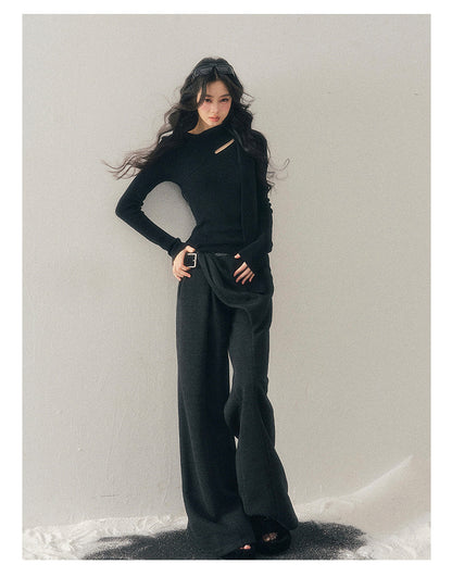 少也眼 "Dusk of Memory" Cropped Knit T-Shirt - Serene Black