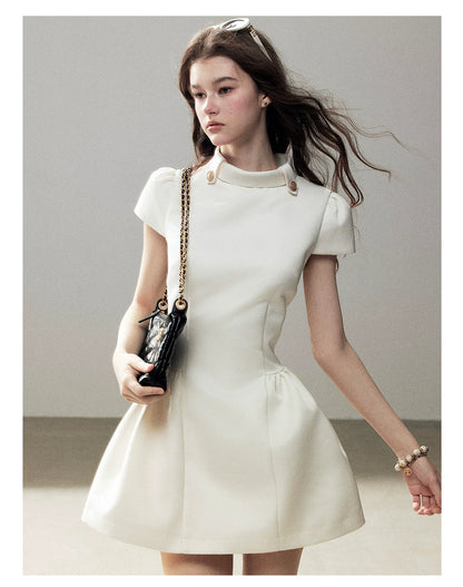 "Light Above the Clouds" Cream Ivory Satin Fit & Flare Mini Dress