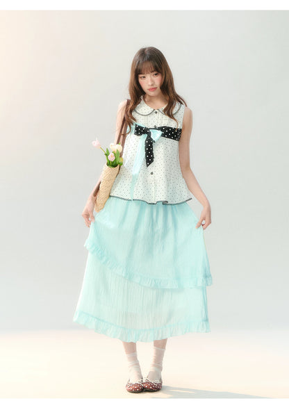 "Polka Dot Water Dream" Mint Green Ruffle Skirt Set PP2026229