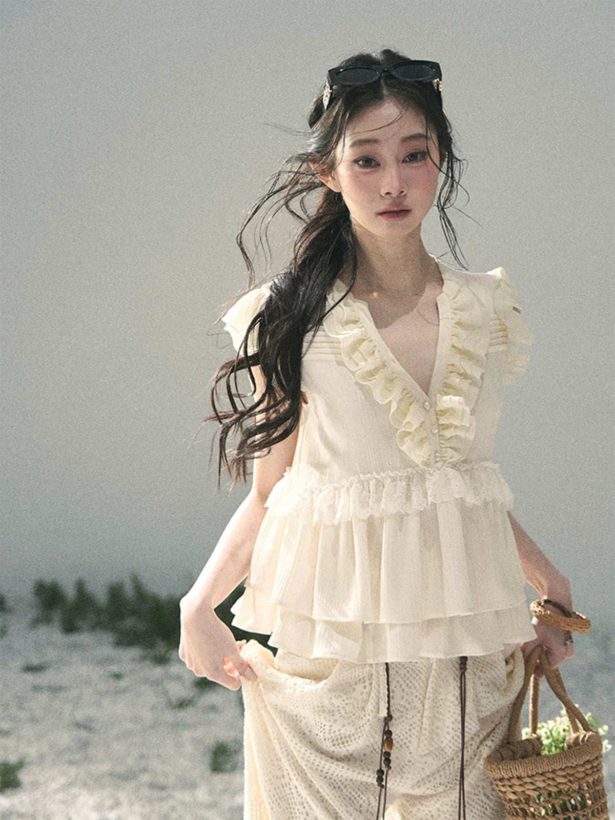 “Sunlight on My Heart” Ivory Lace Babydoll Blouse