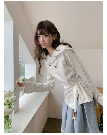“Mocha Poetry Reverie” Ivory Polka Fringe Sweatshirt