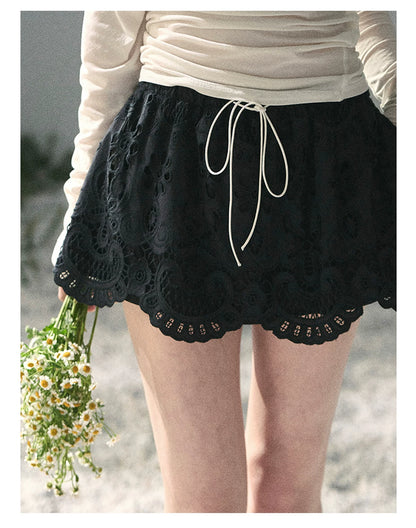 “Lost in Your Embrace” Black Iris Lace Puff Skort