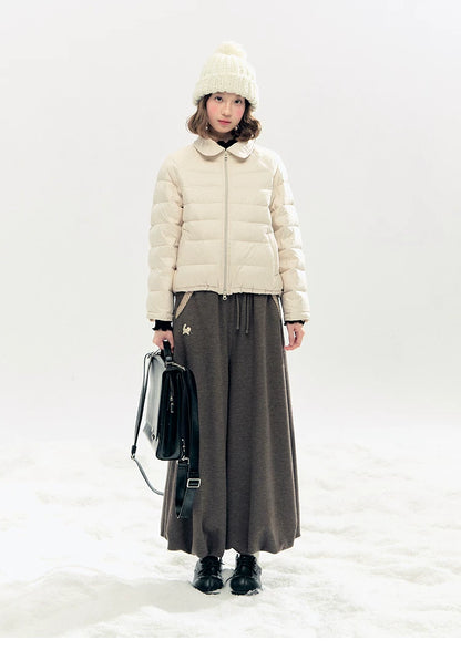 "Bunny Tea Party" Fleece-Lined Balloon Wide-Leg Pants (Hazelnut Brown/ Midnight Gray)