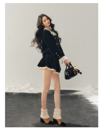 040126 "She Fades into Dusk" Velvet Lace Collar Two-Piece Set