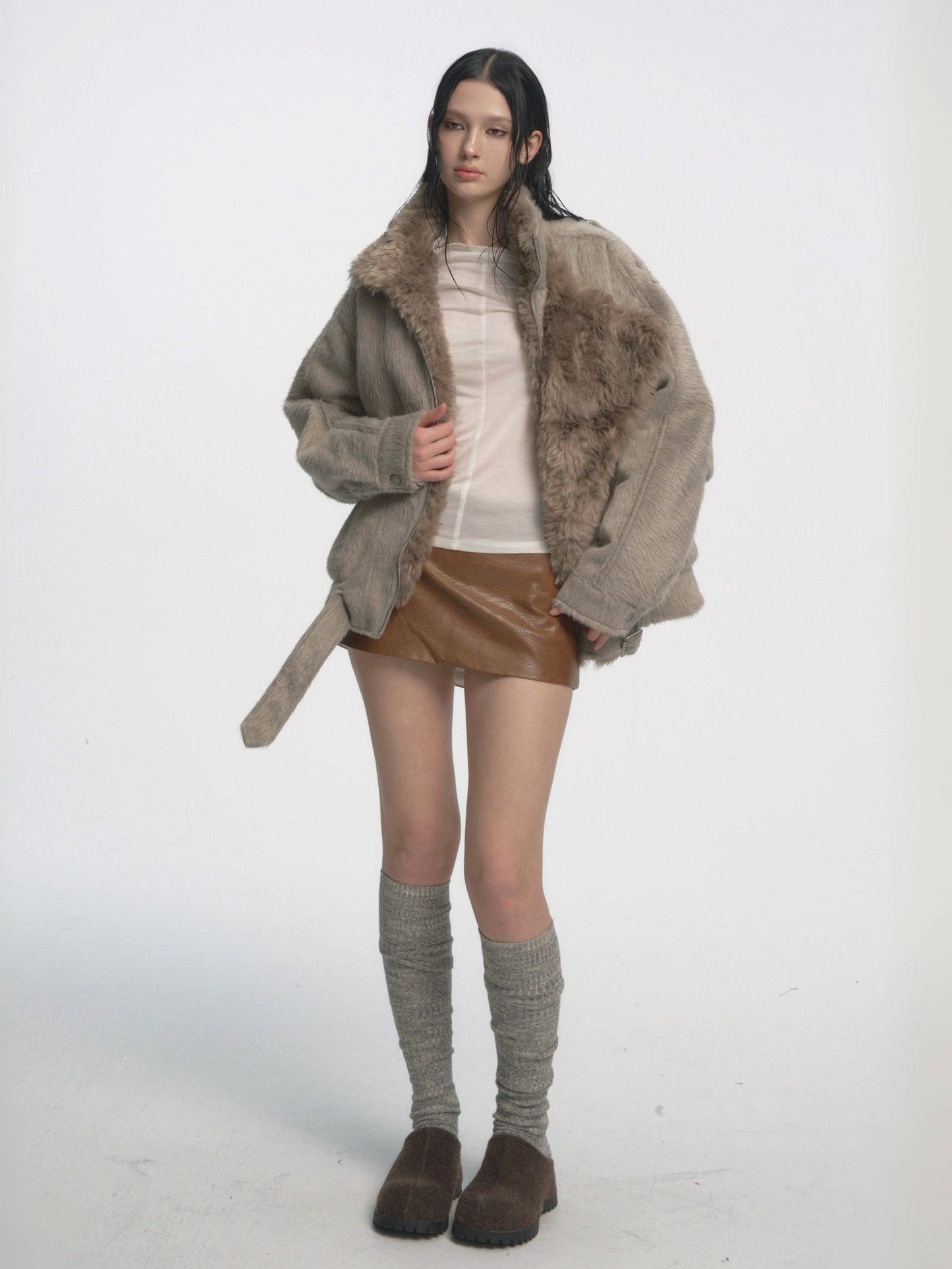 Muirgen - Gray Y2K Long-Pile Faux Shearling Padded Jacket