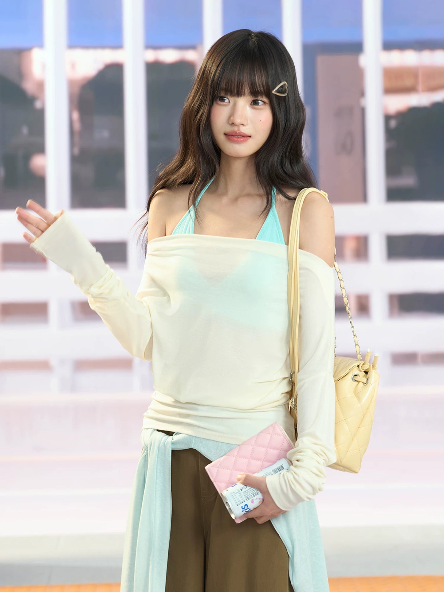 "Soft Breeze" Apricot Off-Shoulder Sun Cover Top