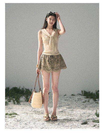 “Sea Breeze & Wheat Fields” Oatmeal Sailor Collar Top
