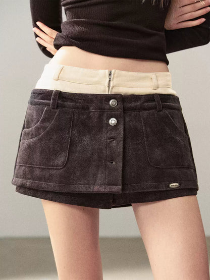 AOMALM - "Among the Oak Trees" Sophisticated Gray Faux Suede Skort