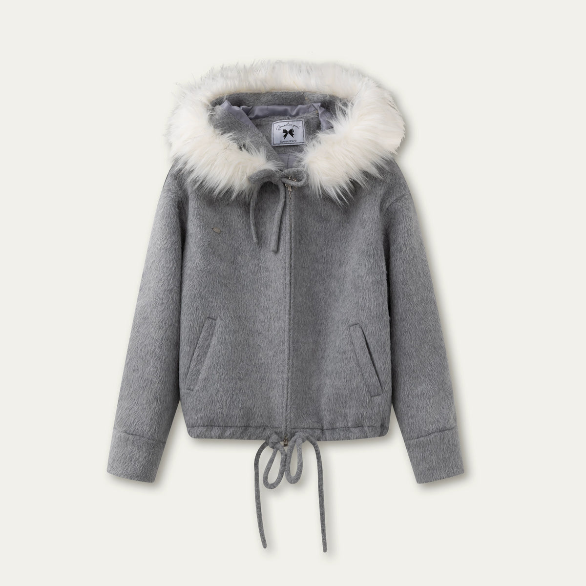 SunsetPark - "Warm Winter Days" Faux Fur Collar Wool-Blend Top Coat (Gray / Pink)