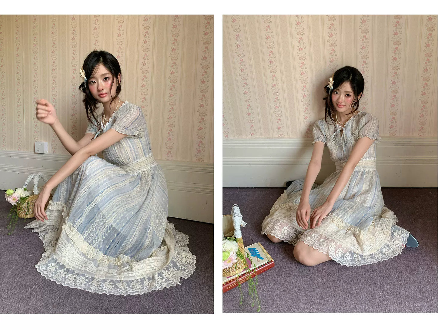“Forest Dream Weave” Blue Lace Embroidered Maxi Dress