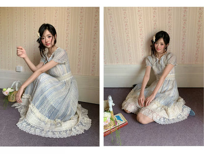 “Forest Dream Weave” Blue Lace Embroidered Maxi Dress