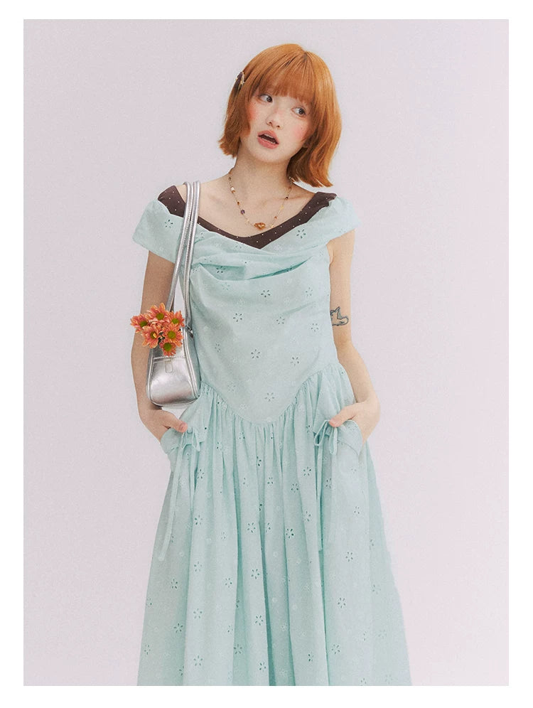 “Heartfelt Rendezvous” Mint Green French Embroidered Cutout Dress