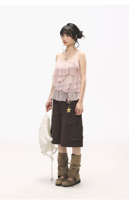 "Star Haven" Tiered Ruffle Cami Top (Cloud Blush Pink/ Moonlight Gray)