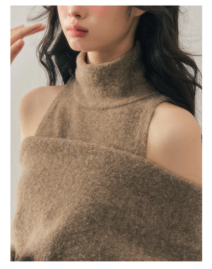少也眼 "Echo of Sunset" Off-Shoulder Turtleneck Knit Two-Piece Set