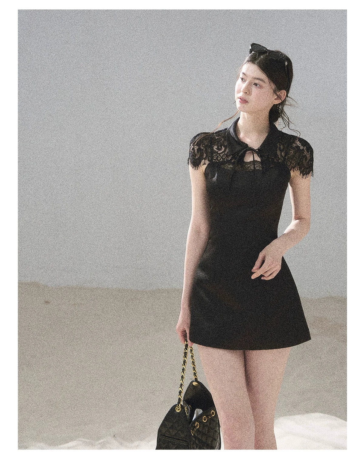 "Moonlit Rose Sonata" Tranquil Black Lace Mini Dress & Cape Set