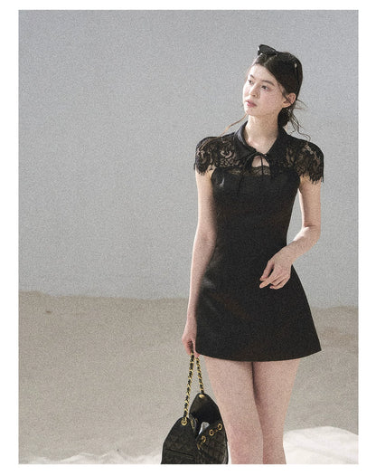 "Moonlit Rose Sonata" Tranquil Black Lace Mini Dress & Cape Set